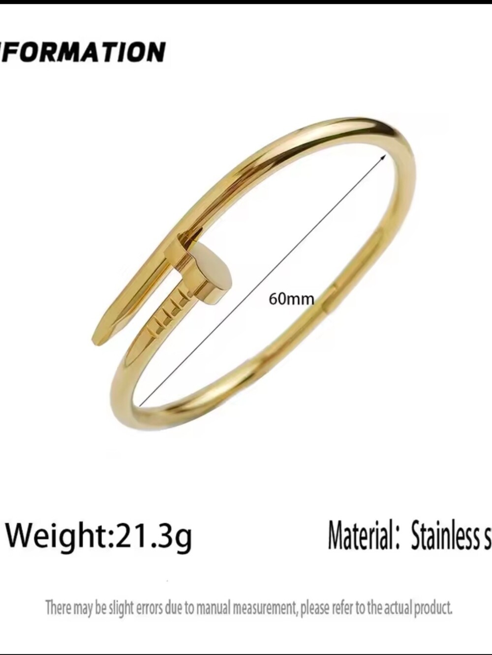 Gold Heart Shape Nail Cuff Bracelet - Picture 2 of 8